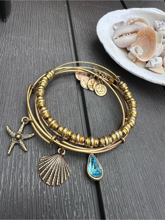 Alex and Ani Jewelry - Gold-Tone Shell & Blue Teardrop Charm Bracelet Set